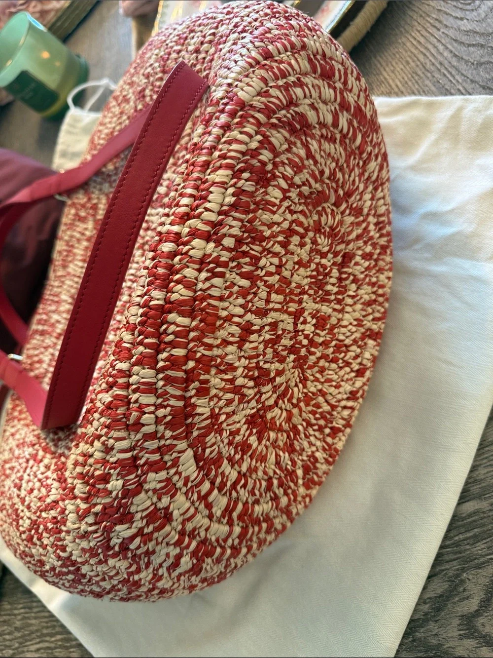 NWT AUTHENTIC Medium Eclipse basket in raffia and calfskin